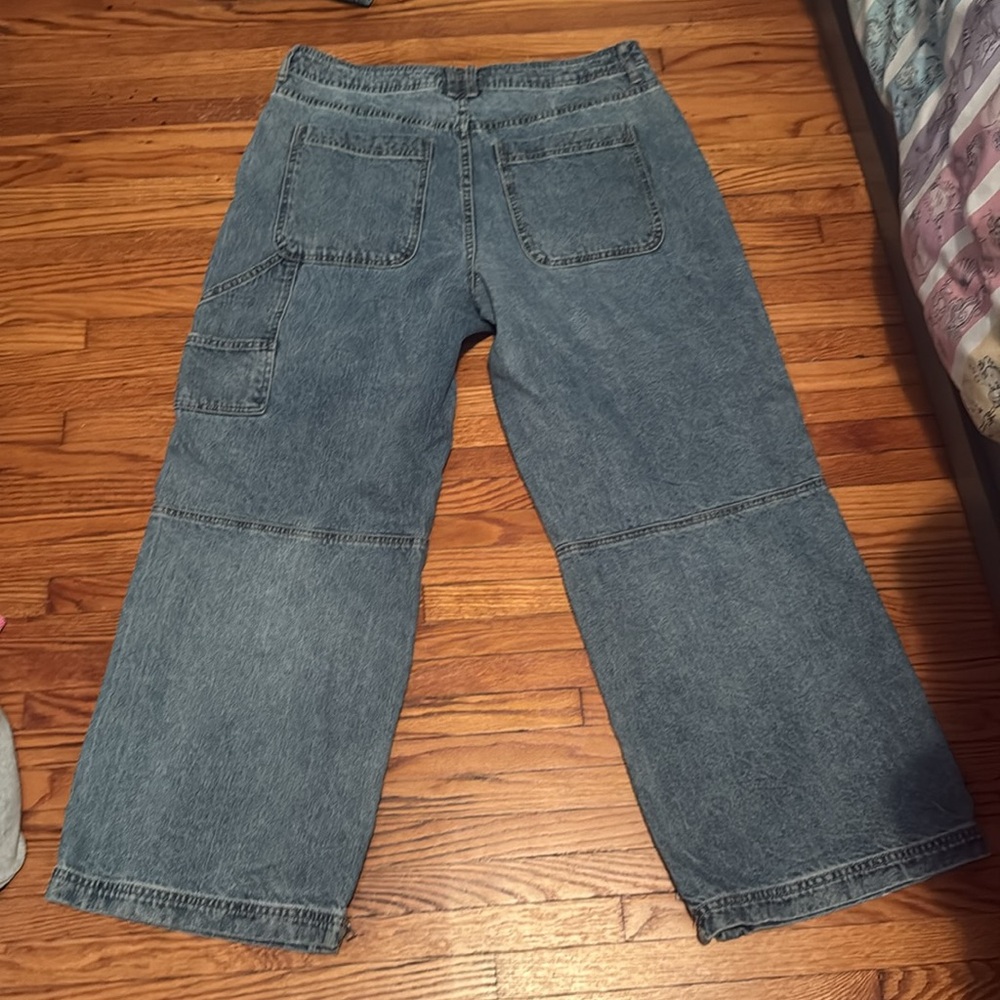 Free People CRVY Under Construction Utility Jeans Sz 32 Cargo Baggy Double Knee - Picture 8 of 10
